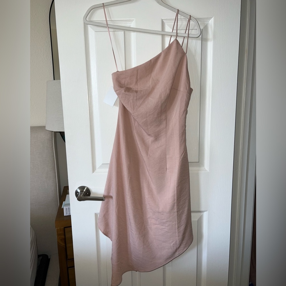 Tussah One Shoulder Pink Dress